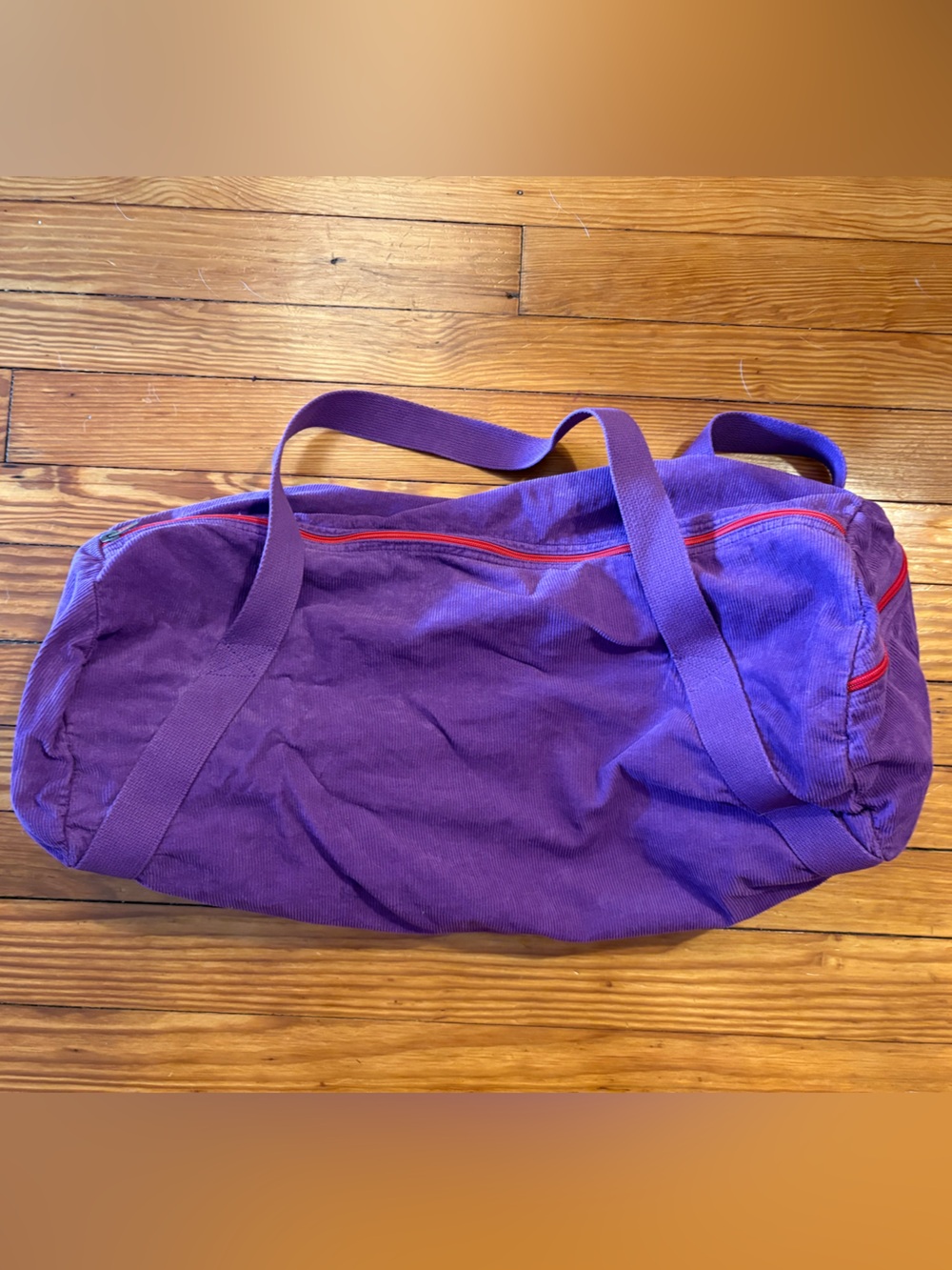 American Apparel Purple Corduroy Medium Duffel Bag with Red Trim
